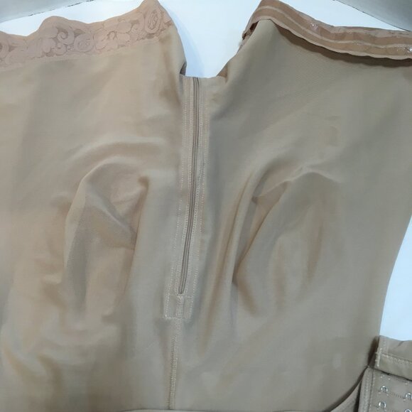 sz l nude open bust mid thigh bodysuit shapewear latch hook front zip bottom - Picture 6 of 7
